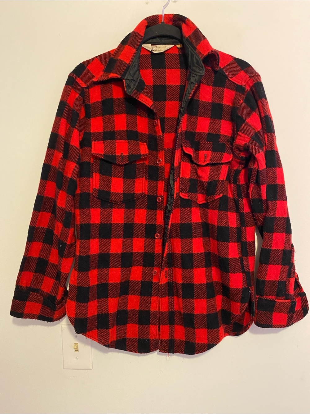 Woolrich Red and Black Buffalo Plaid Jacket, wool blend. Thicker fabric